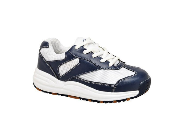 Mt. Emey 2155 White/Navy - Children Oil/Slip Resistant Shoes with Laces